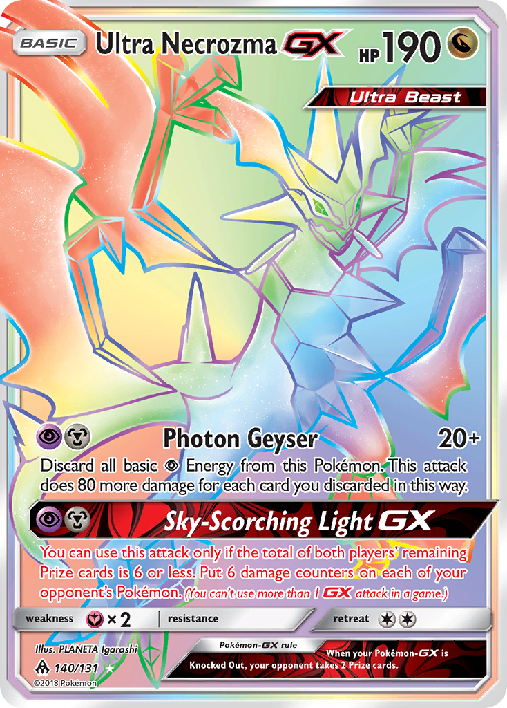 Ultra Necrozma-GX 140/131 English Pokémon card from Forbidden Light (2018)