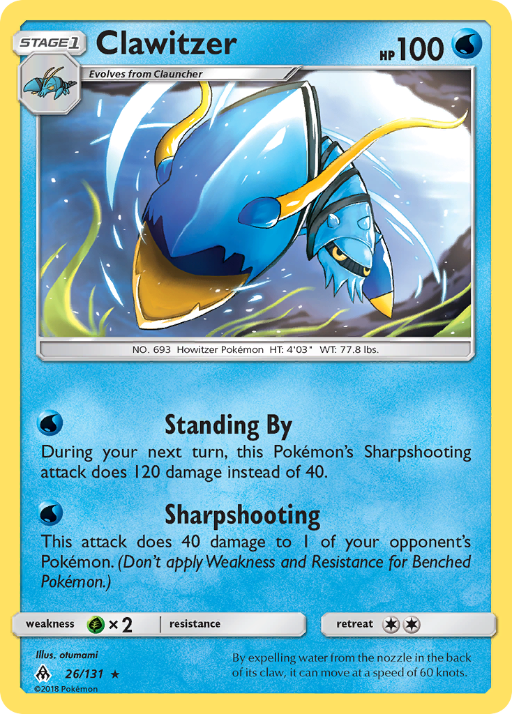 Clawitzer 26/131 English Pokémon card from Forbidden Light (2018)