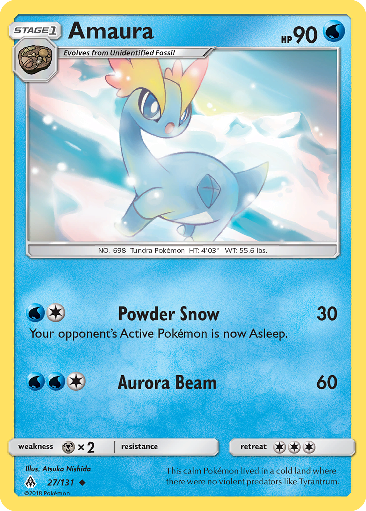 Amaura 27/131 English Pokémon card from Forbidden Light (2018)