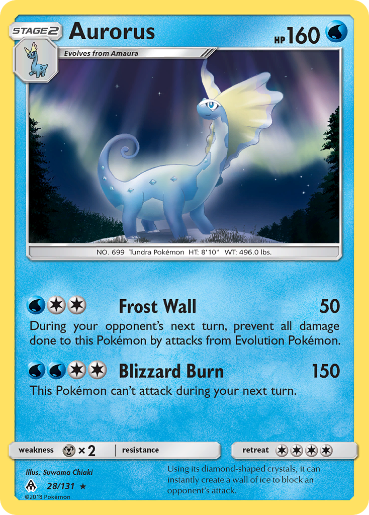 Aurorus 28/131 English Pokémon card from Forbidden Light (2018)