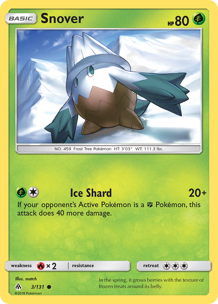 Snover 3/131 English Pokémon card from Forbidden Light (2018)