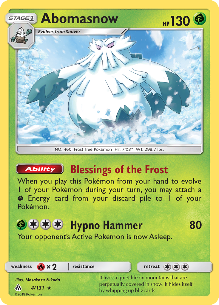 Abomasnow 4/131 English Pokémon card from Forbidden Light (2018)