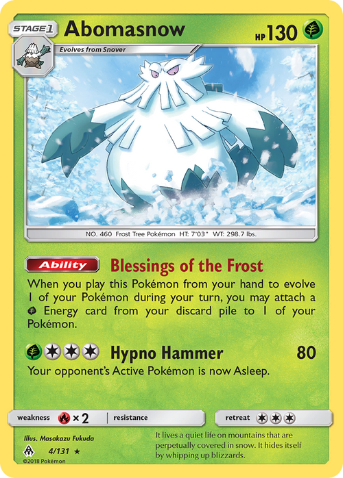 Abomasnow 4/131 English Pokémon card from Forbidden Light (2018)