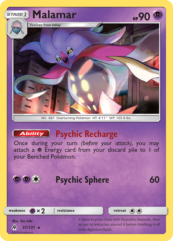 Malamar 51/131 English Pokémon card from Forbidden Light (2018)