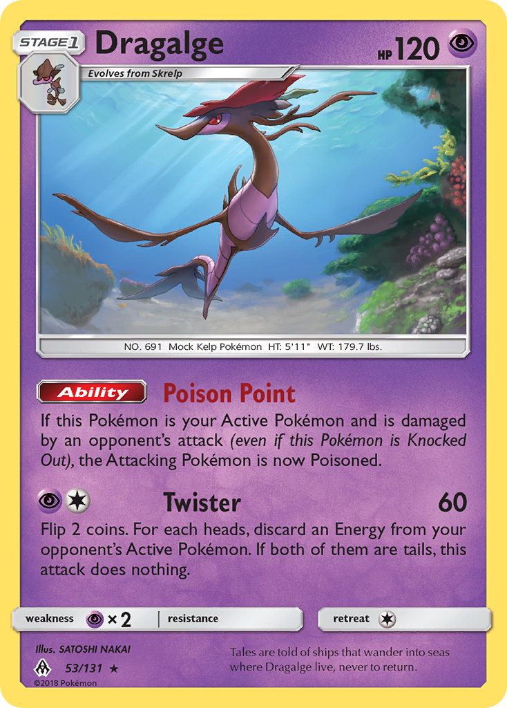 Dragalge 53/131 English Pokémon card from Forbidden Light (2018)