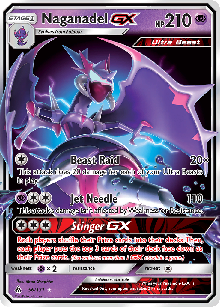 Naganadel-GX 56/131 English Pokémon card from Forbidden Light (2018)