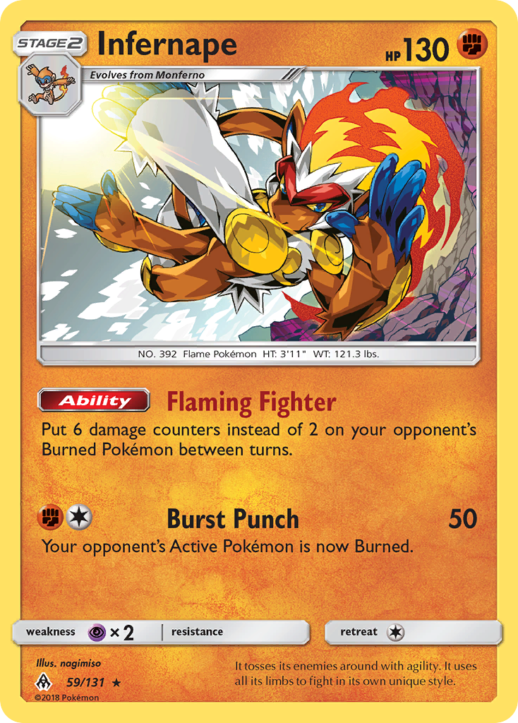 Infernape 59/131 English Pokémon card from Forbidden Light (2018)