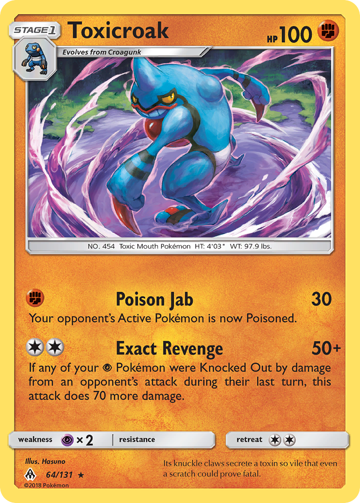 Toxicroak 64/131 English Pokémon card from Forbidden Light (2018)