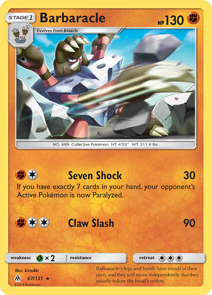 Barbaracle 67/131 English Pokémon card from Forbidden Light (2018)