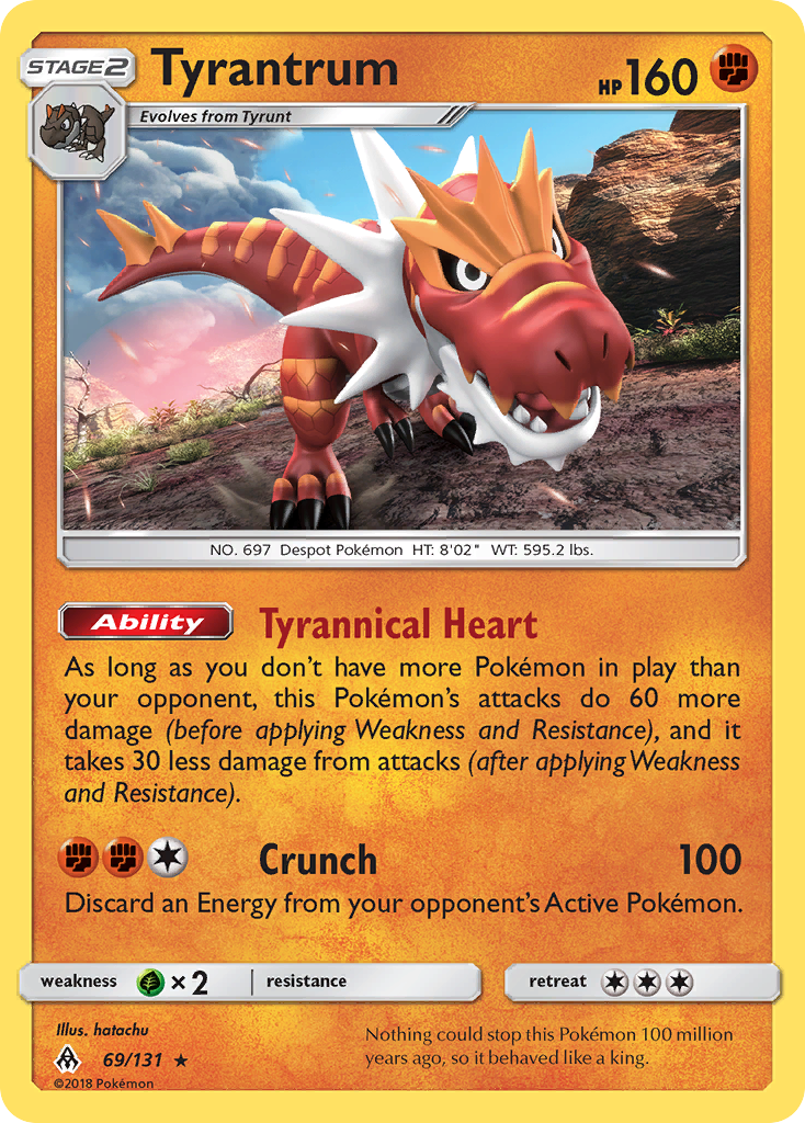 Tyrantrum 69/131 English Pokémon card from Forbidden Light (2018)
