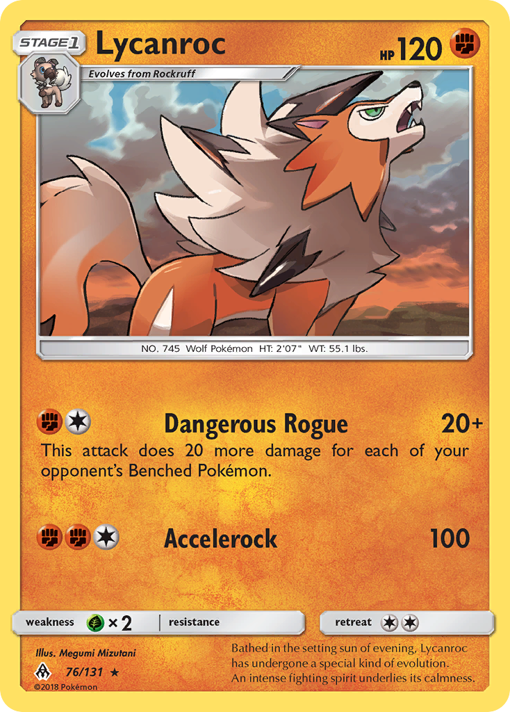 Lycanroc 76/131 English Pokémon card from Forbidden Light (2018)