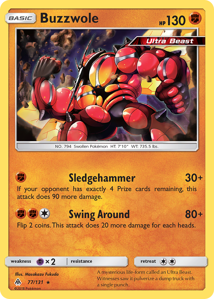 Buzzwole 77/131 English Pokémon card from Forbidden Light (2018)