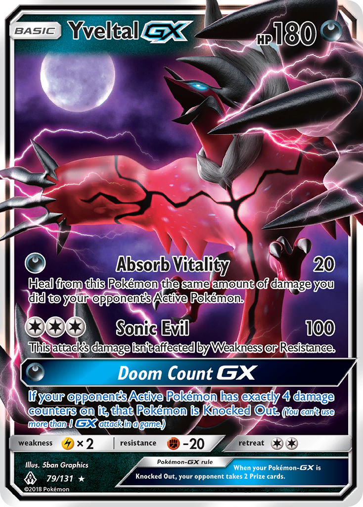Yveltal-GX 79/131 English Pokémon card from Forbidden Light (2018)