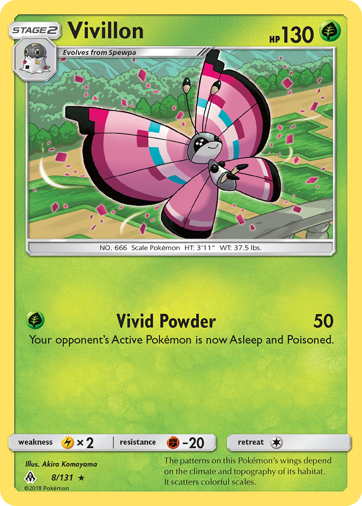 Vivillon 8/131 English Pokémon card from Forbidden Light (2018)