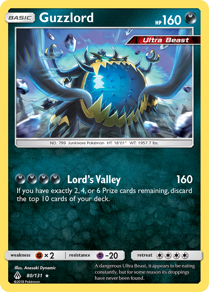 Guzzlord 80/131 English Pokémon card from Forbidden Light (2018)
