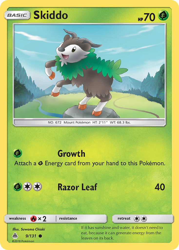Skiddo 9/131 English Pokémon card from Forbidden Light (2018)