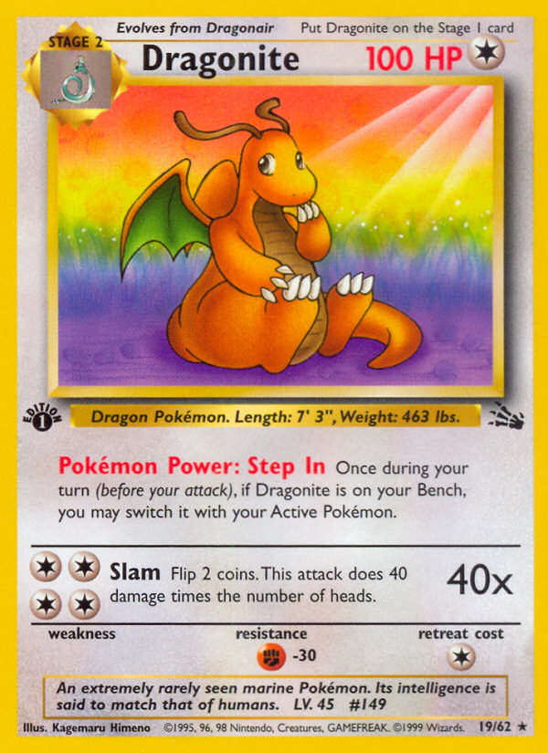 Dragonite 19/62 — Pokémon Fossil card