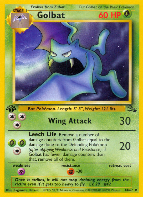Golbat 34/62 — Pokémon Fossil card