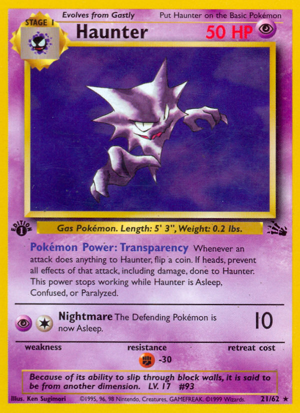 Haunter 21/62 — Pokémon Fossil card