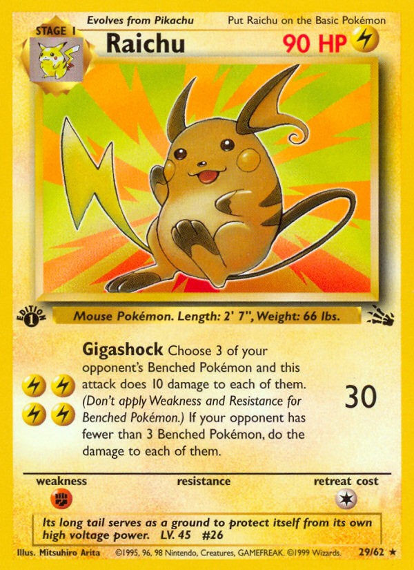Raichu 29/62 — Pokémon Fossil card