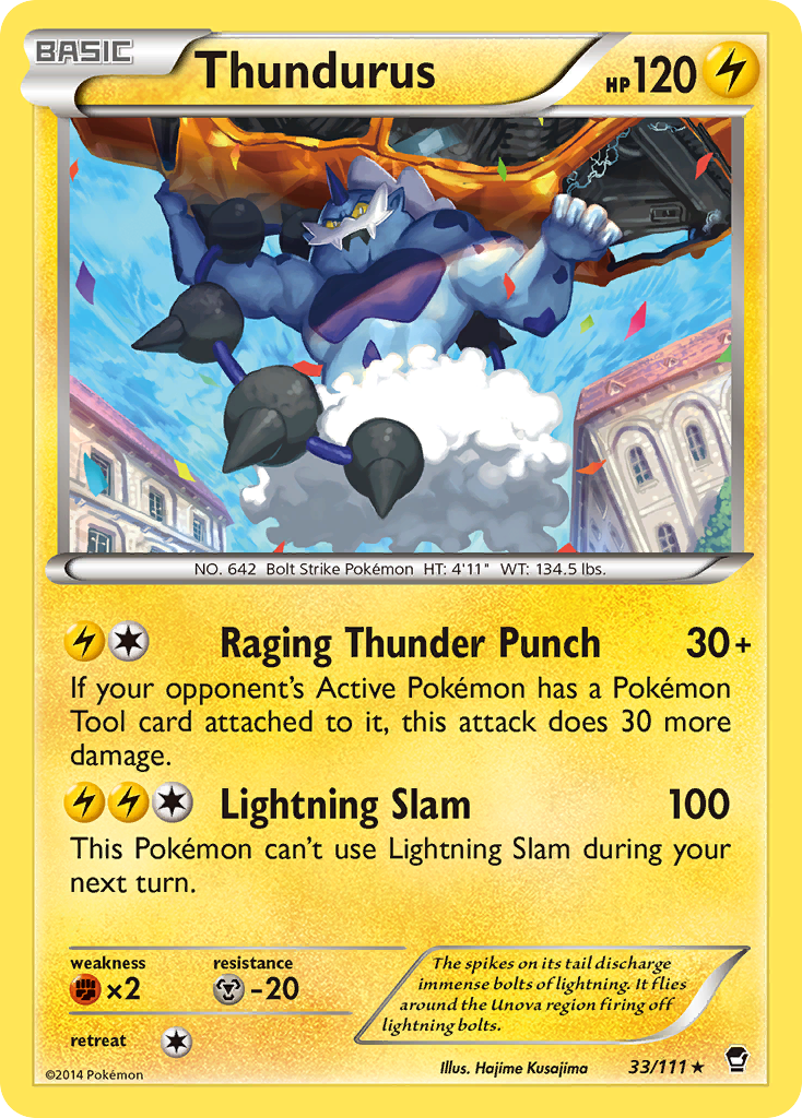 Thundurus 33/111 English Pokémon card from Furious Fists (2014)
