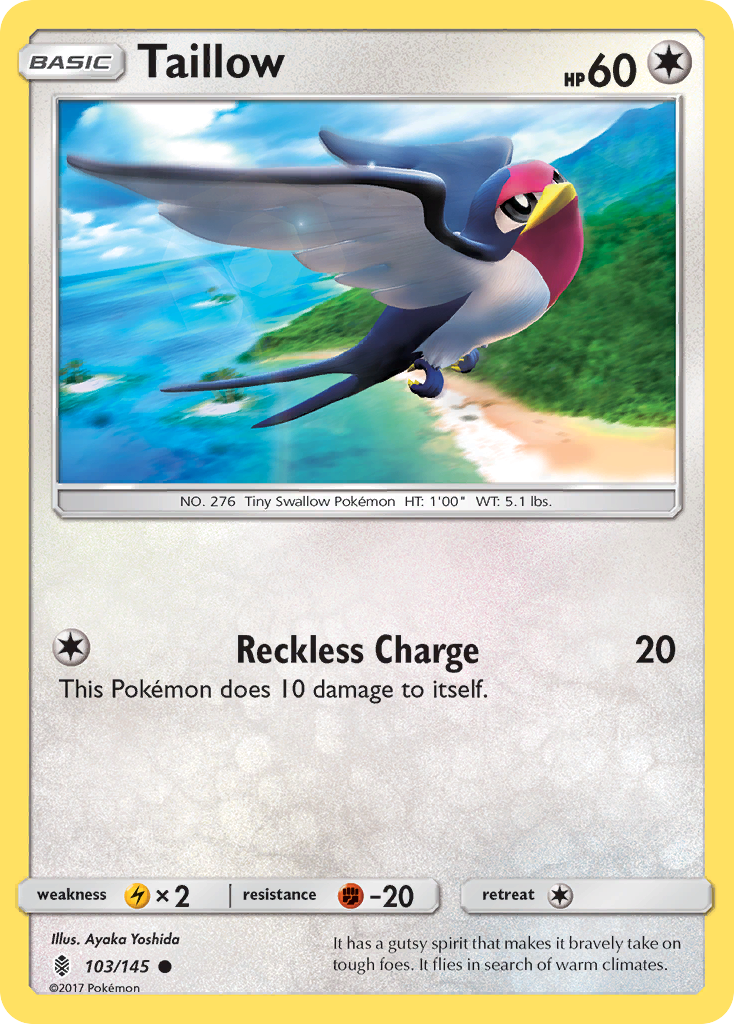 Taillow 103/145 English Pokémon card from Guardians Rising (2017)