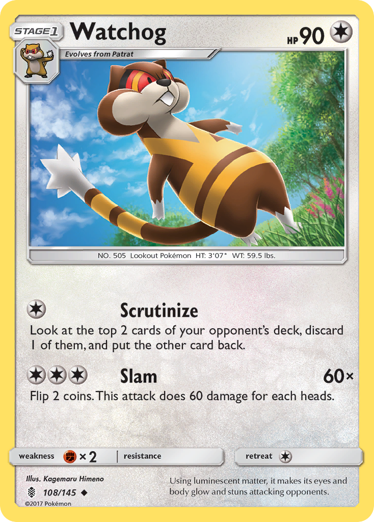 Watchog 108/145 English Pokémon card from Guardians Rising (2017)