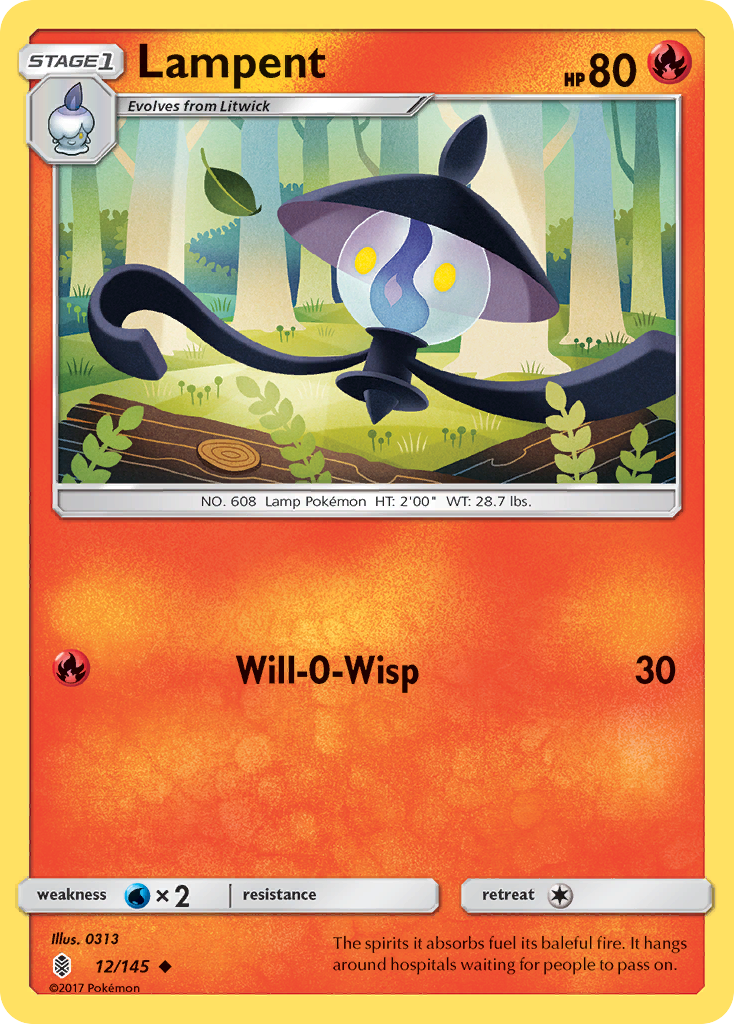Lampent 12/145 English Pokémon card from Guardians Rising (2017)