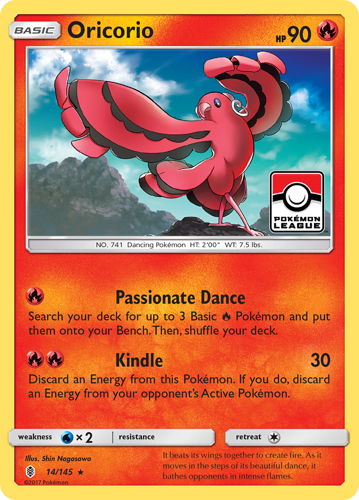 Oricorio 14/145 English Pokémon card from Guardians Rising (2017)