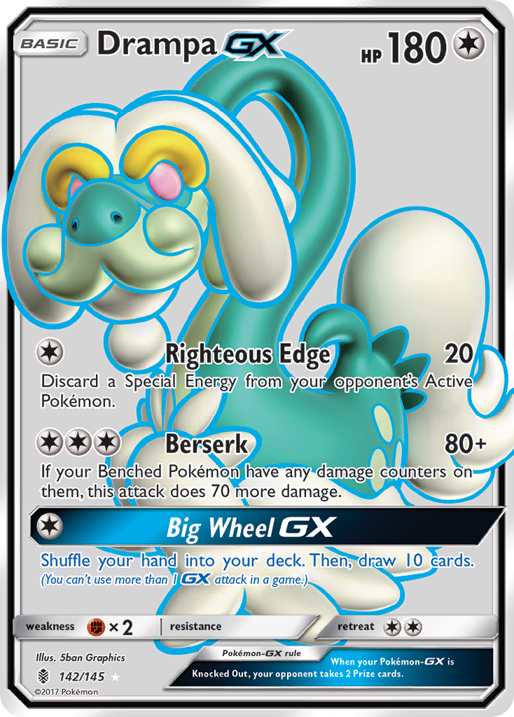 Drampa-GX 142/145 English Pokémon card from Guardians Rising (2017)