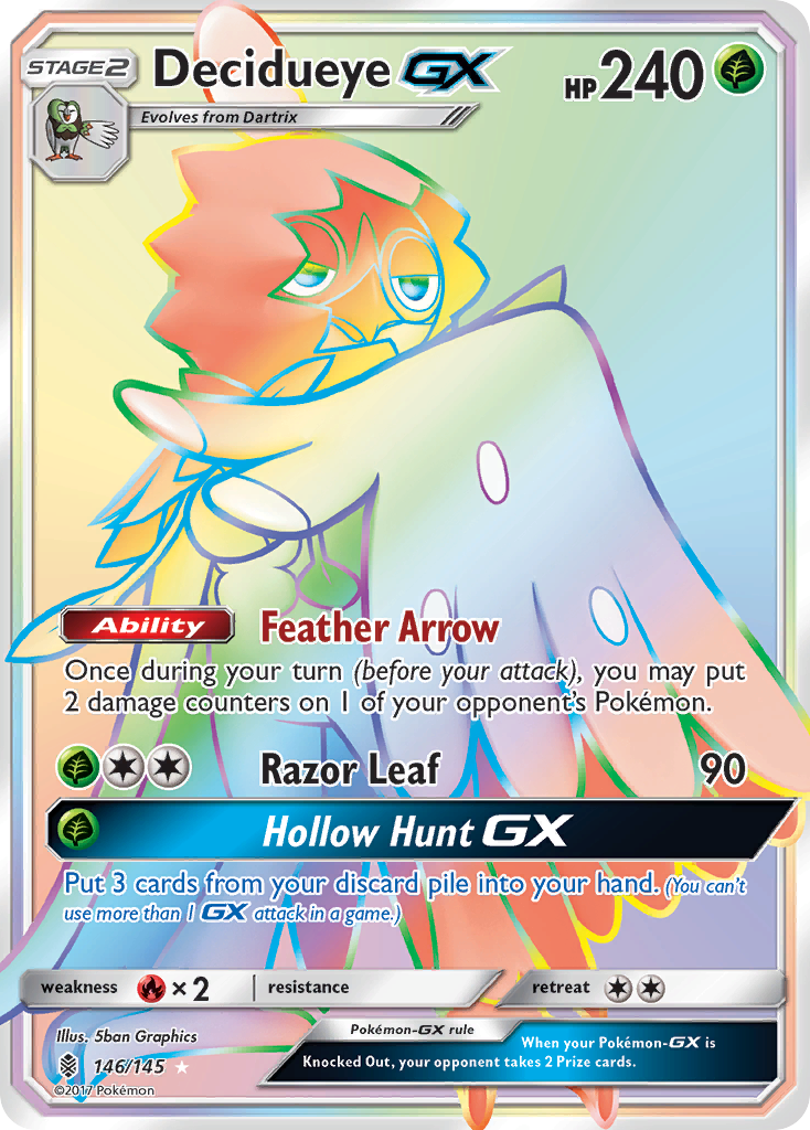 Decidueye-GX 146/145 English Pokémon card from Guardians Rising (2017)