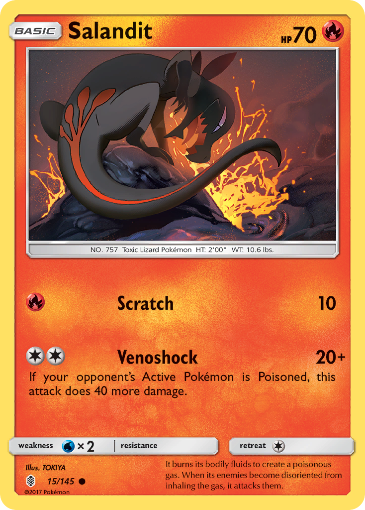 Salandit 15/145 English Pokémon card from Guardians Rising (2017)