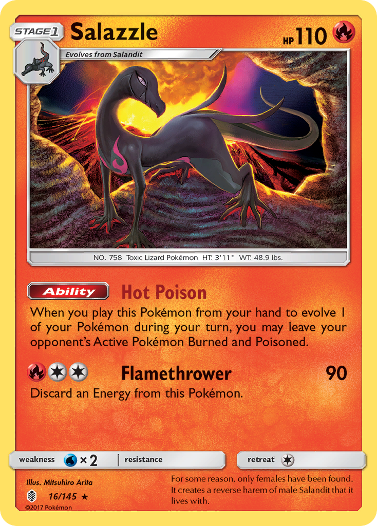 Salazzle 16/145 English Pokémon card from Guardians Rising (2017)