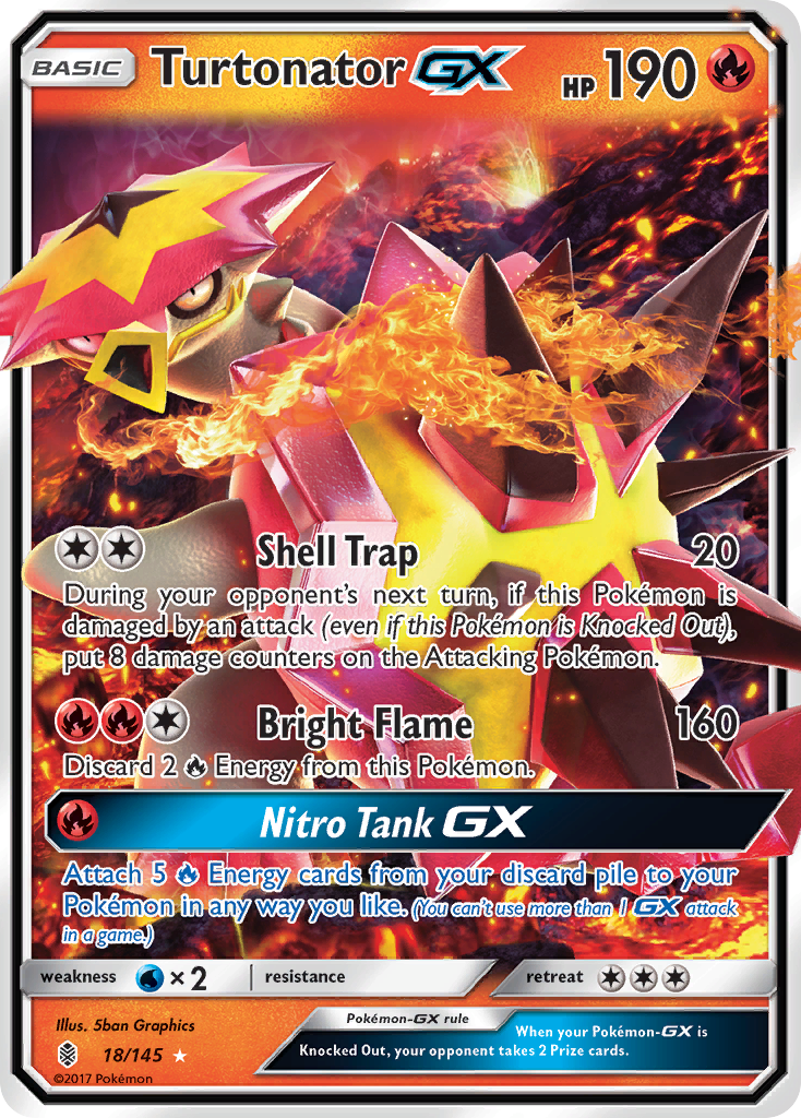 Turtonator-GX 18/145 English Pokémon card from Guardians Rising (2017)