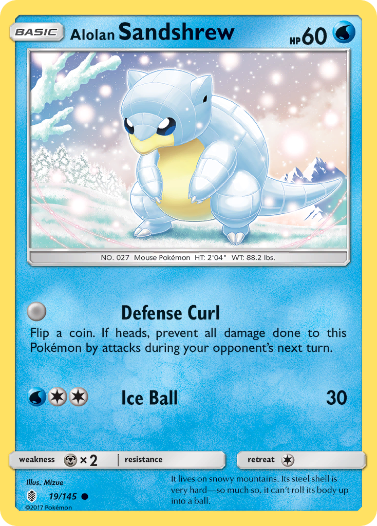 Alolan Sandshrew 19/145 English Pokémon card from Guardians Rising (2017)