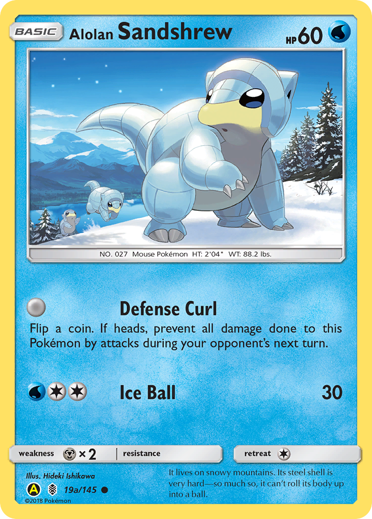 Alolan Sandshrew 19a/145 English Pokémon card from Guardians Rising (2017) — alternate artwork