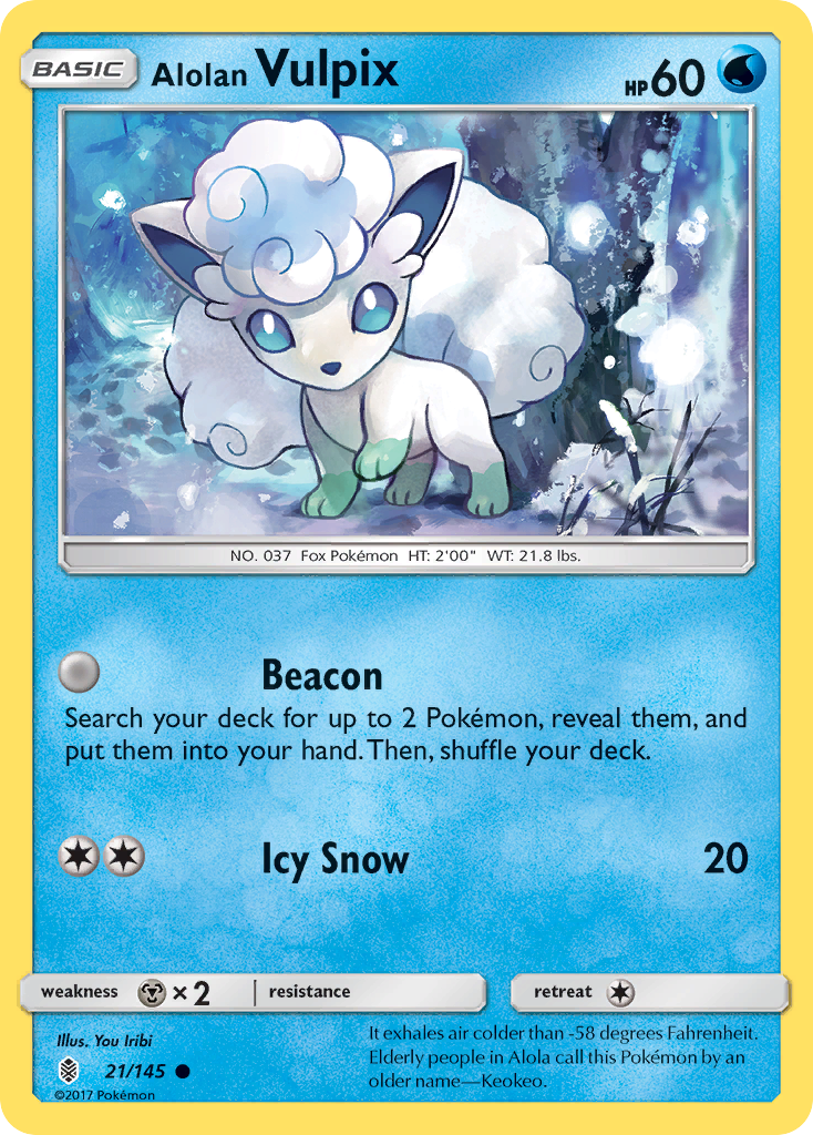 Alolan Vulpix 21/145 English Pokémon card from Guardians Rising (2017)
