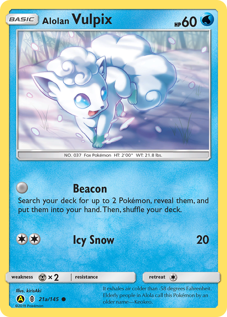 Alolan Vulpix 21a/145 English Pokémon card from Guardians Rising (2017) — alternate artwork