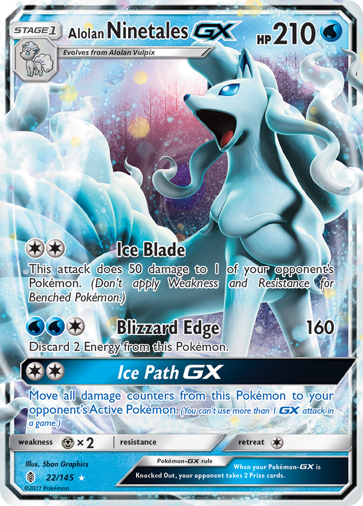 Alolan Ninetales-GX 22/145 English Pokémon card from Guardians Rising (2017)