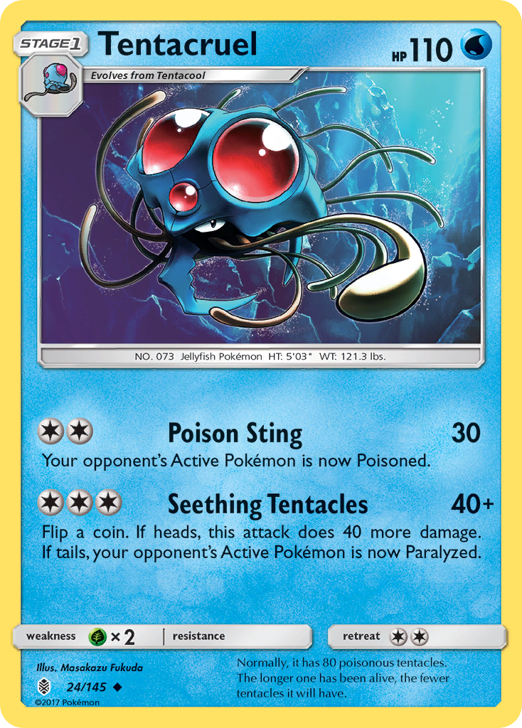 Tentacruel 24/145 English Pokémon card from Guardians Rising (2017)