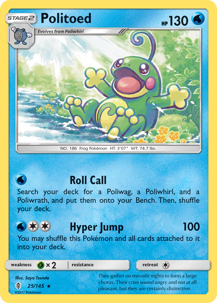 Politoed 25/145 English Pokémon card from Guardians Rising (2017)