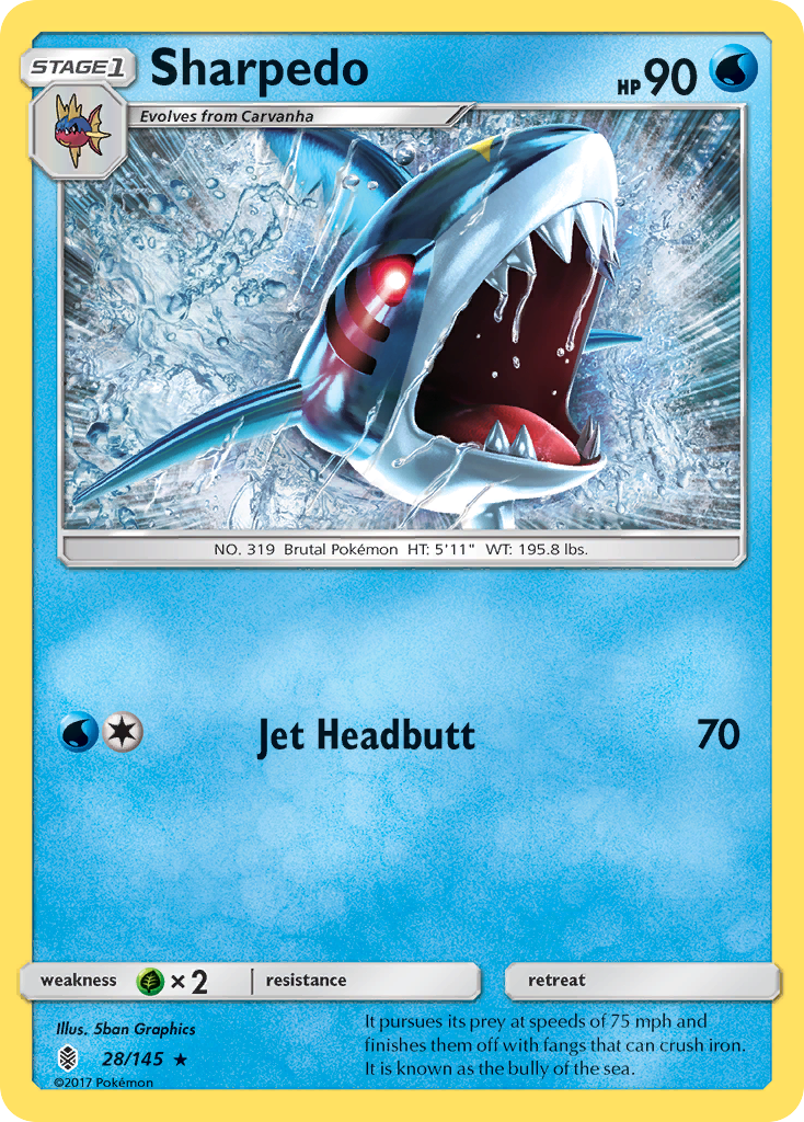 Sharpedo 28/145 English Pokémon card from Guardians Rising (2017)