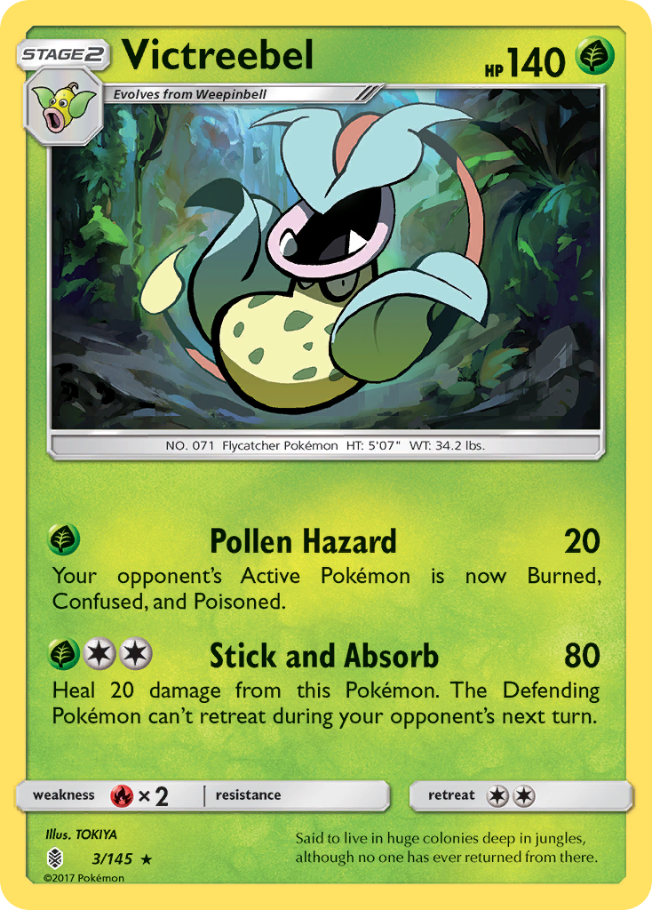 Victreebel 3/145 English Pokémon card from Guardians Rising (2017)