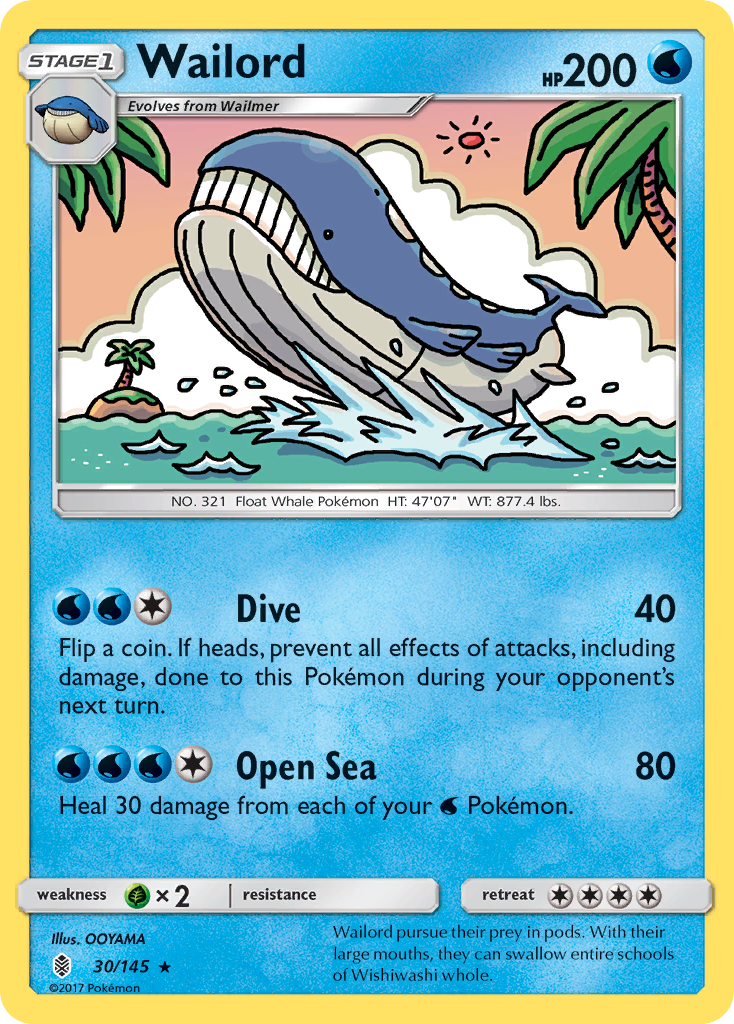 Wailord 30/145 English Pokémon card from Guardians Rising (2017)