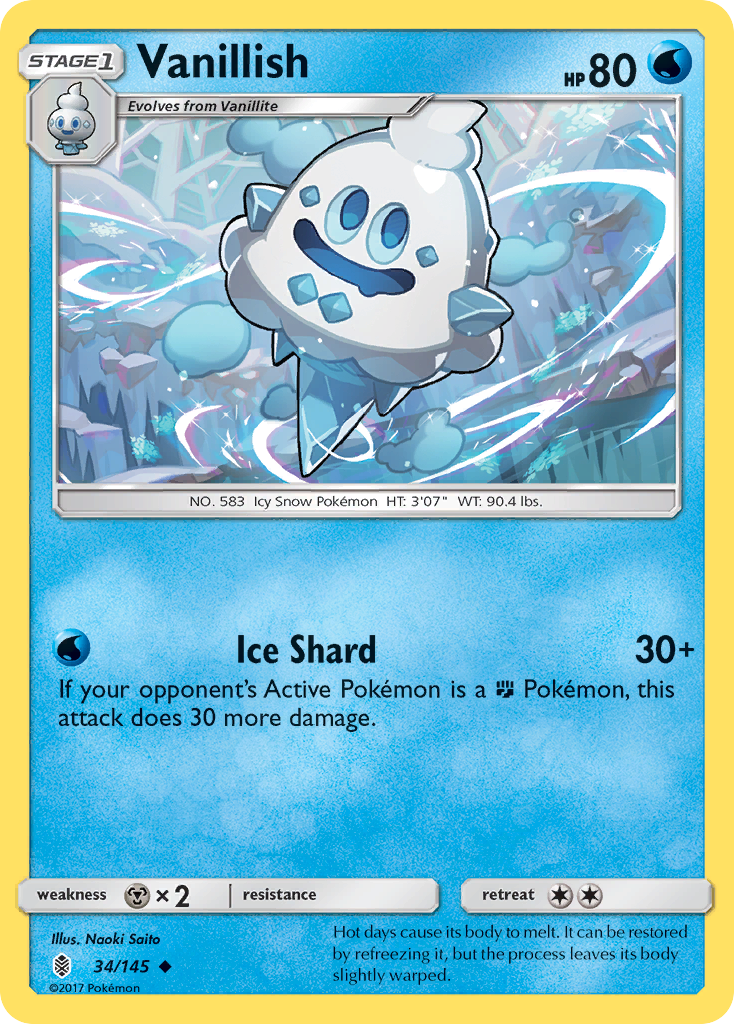 Vanillish 34/145 English Pokémon card from Guardians Rising (2017)