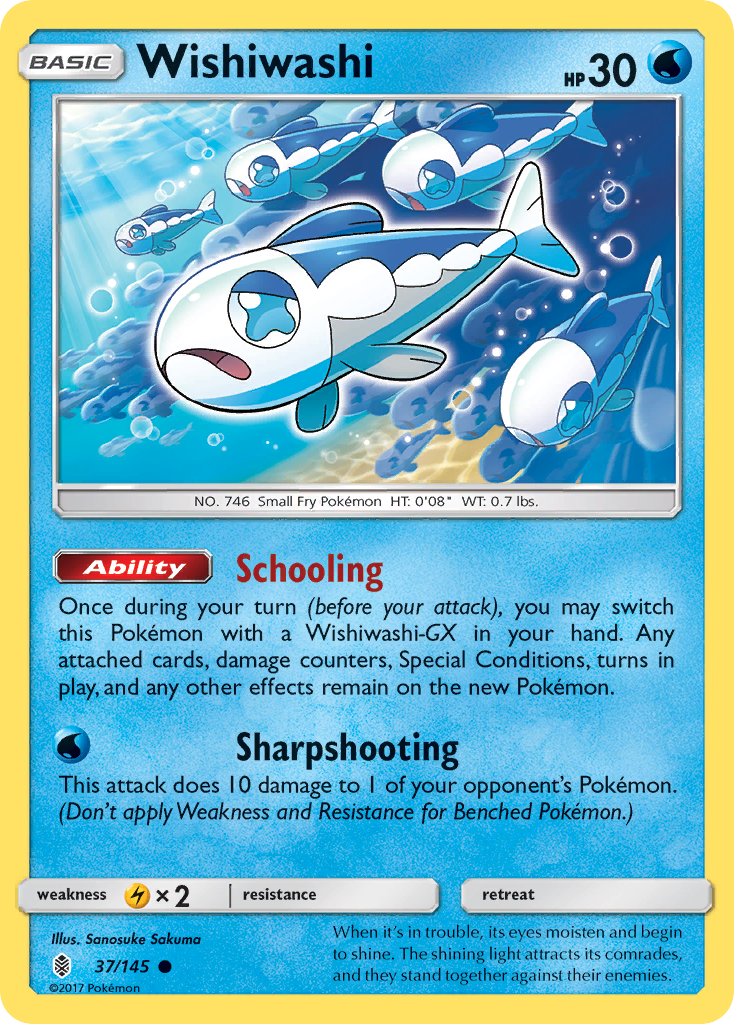 Wishiwashi 37/145 English Pokémon card from Guardians Rising (2017)