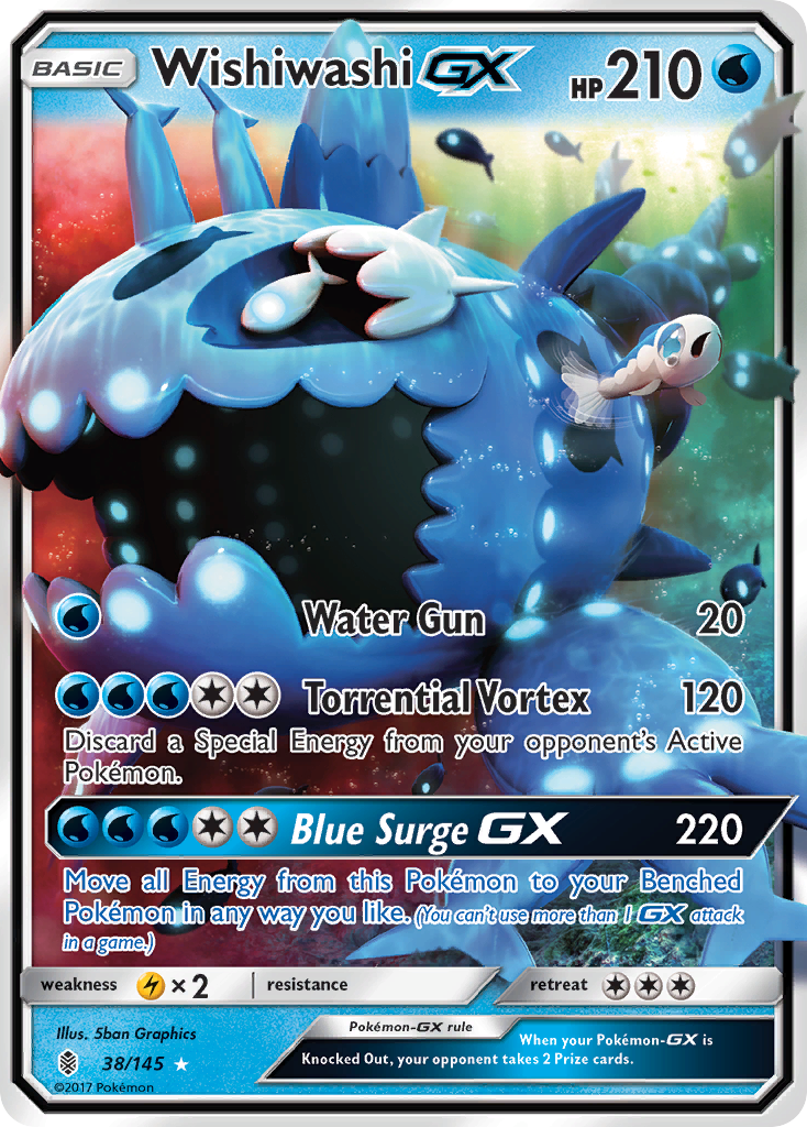 Wishiwashi-GX 38/145 English Pokémon card from Guardians Rising (2017)