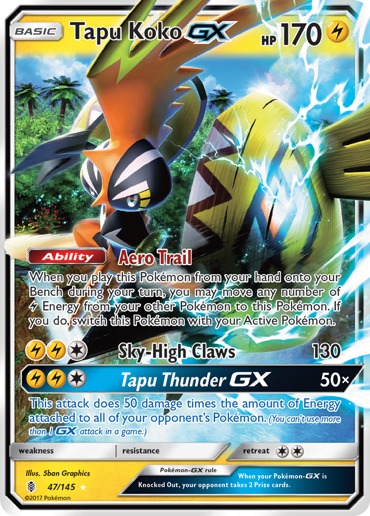 Tapu Koko-GX 47/145 English Pokémon card from Guardians Rising (2017)