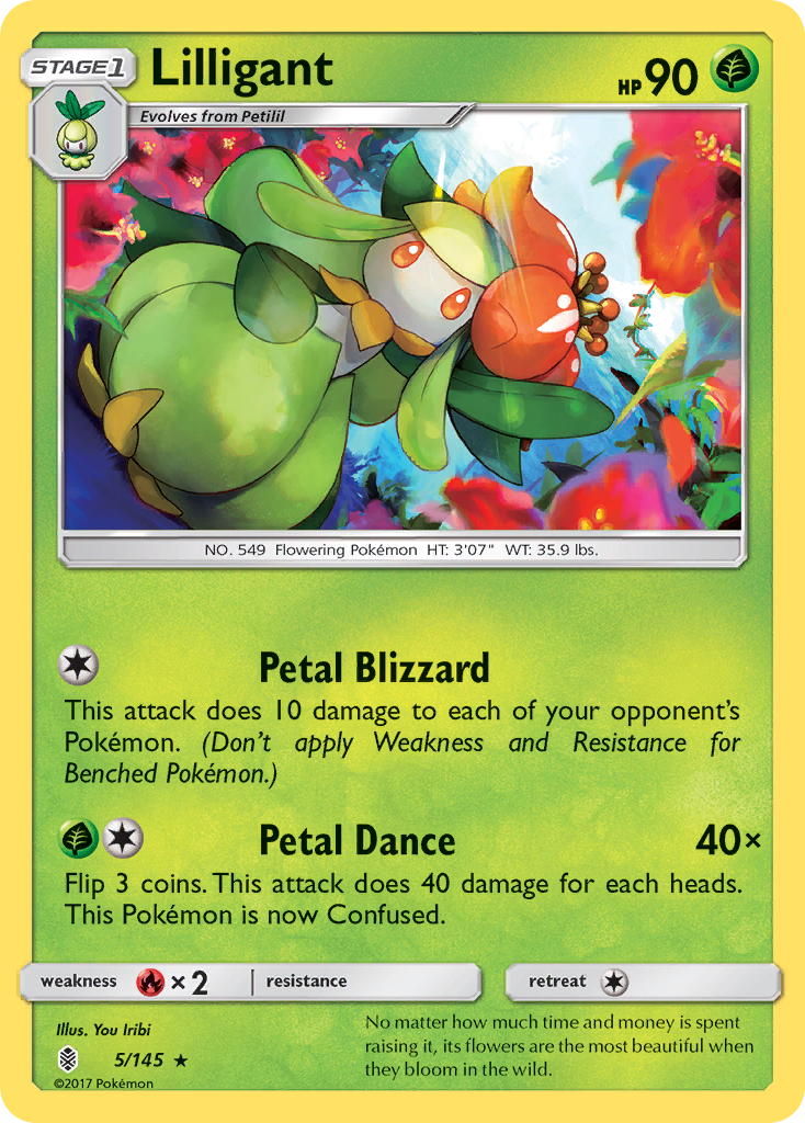 Lilligant 5/145 English Pokémon card from Guardians Rising (2017)