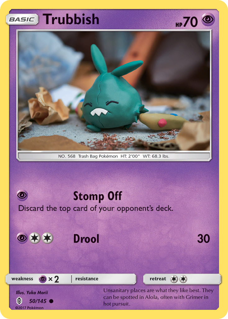 Trubbish 50/145 English Pokémon card from Guardians Rising (2017)